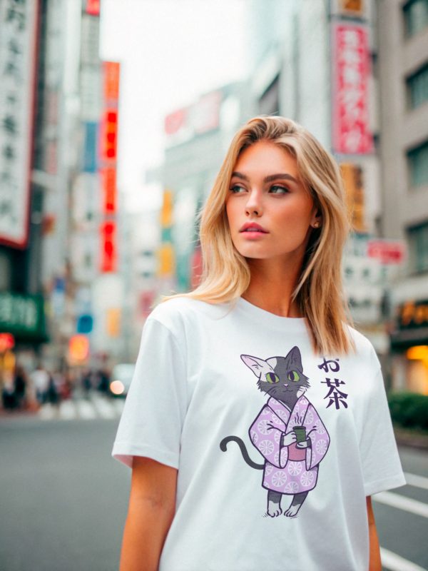 Tea Cat T-Shirt | Cat Lover Gift, Kawaii Shirt, Anime Cat T-Shirt, Japanese Shirt, Foodies Shirt, Tea Lover, Kitty Tee – Image 2