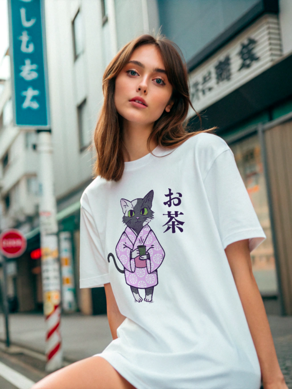 Tea Cat T-Shirt | Cat Lover Gift, Kawaii Shirt, Anime Cat T-Shirt, Japanese Shirt, Foodies Shirt, Tea Lover, Kitty Tee – Image 3