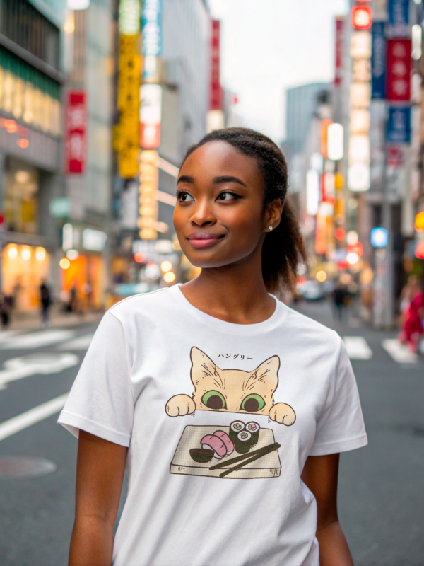 Sushi Cat T-Shirt | Cat Lover Gift, Kawaii Shirt, Anime Cat T-Shirt, Japanese Shirt, Foodies Shirt, Sushi Lover, Kitty Tee – Image 2