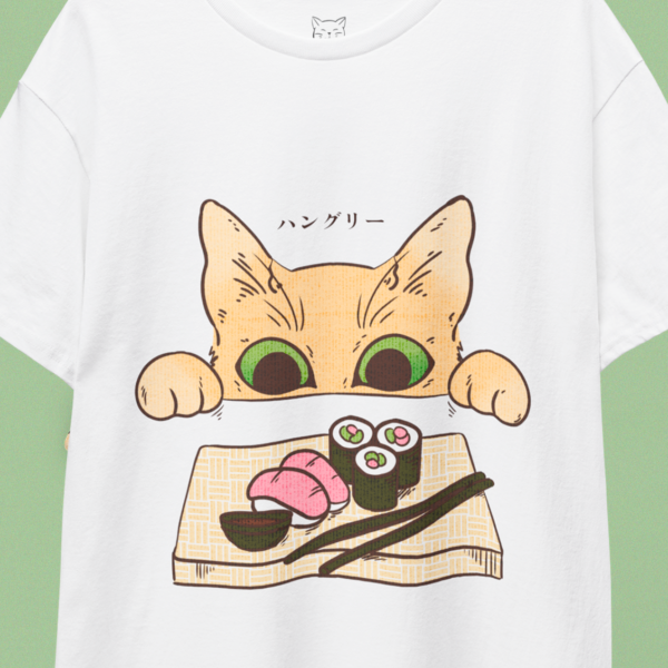 Sushi Cat T-Shirt | Cat Lover Gift, Kawaii Shirt, Anime Cat T-Shirt, Japanese Shirt, Foodies Shirt, Sushi Lover, Kitty Tee